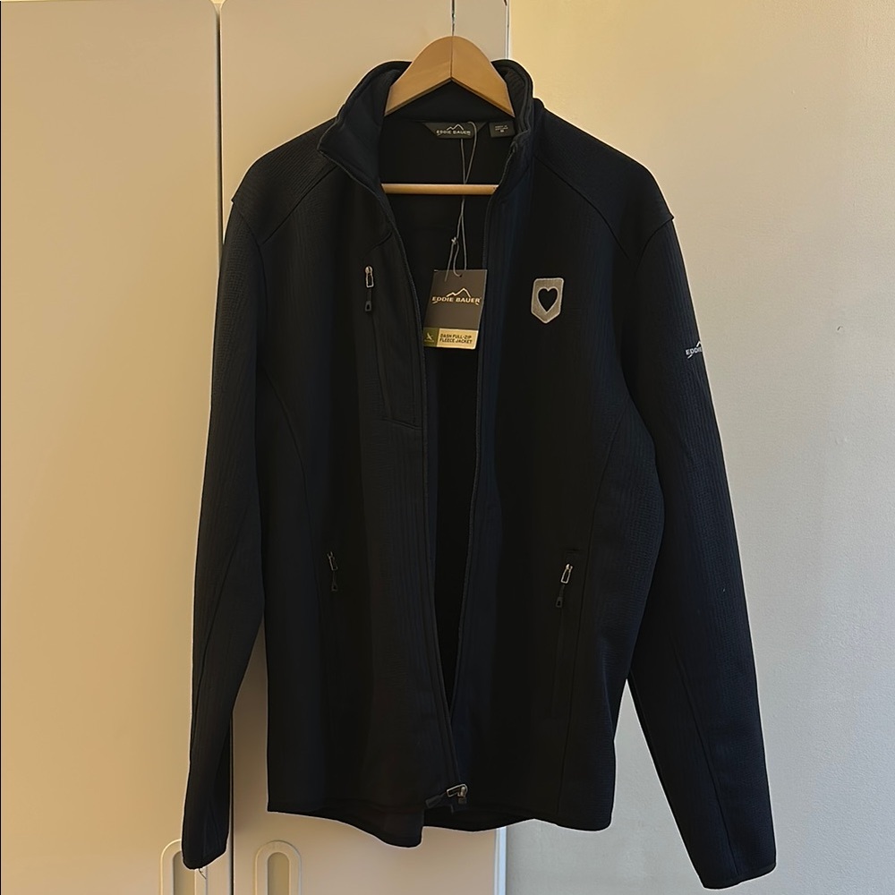 Eddie Bauer Black Bomber Jacket with Stand-Up Collar